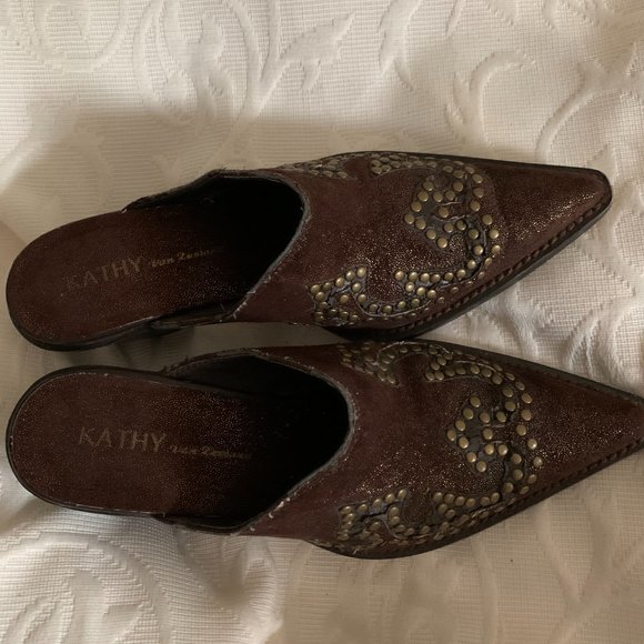 Kathy Van Zeeland Chocolate Studded Glitter Mules - Picture 5 of 11